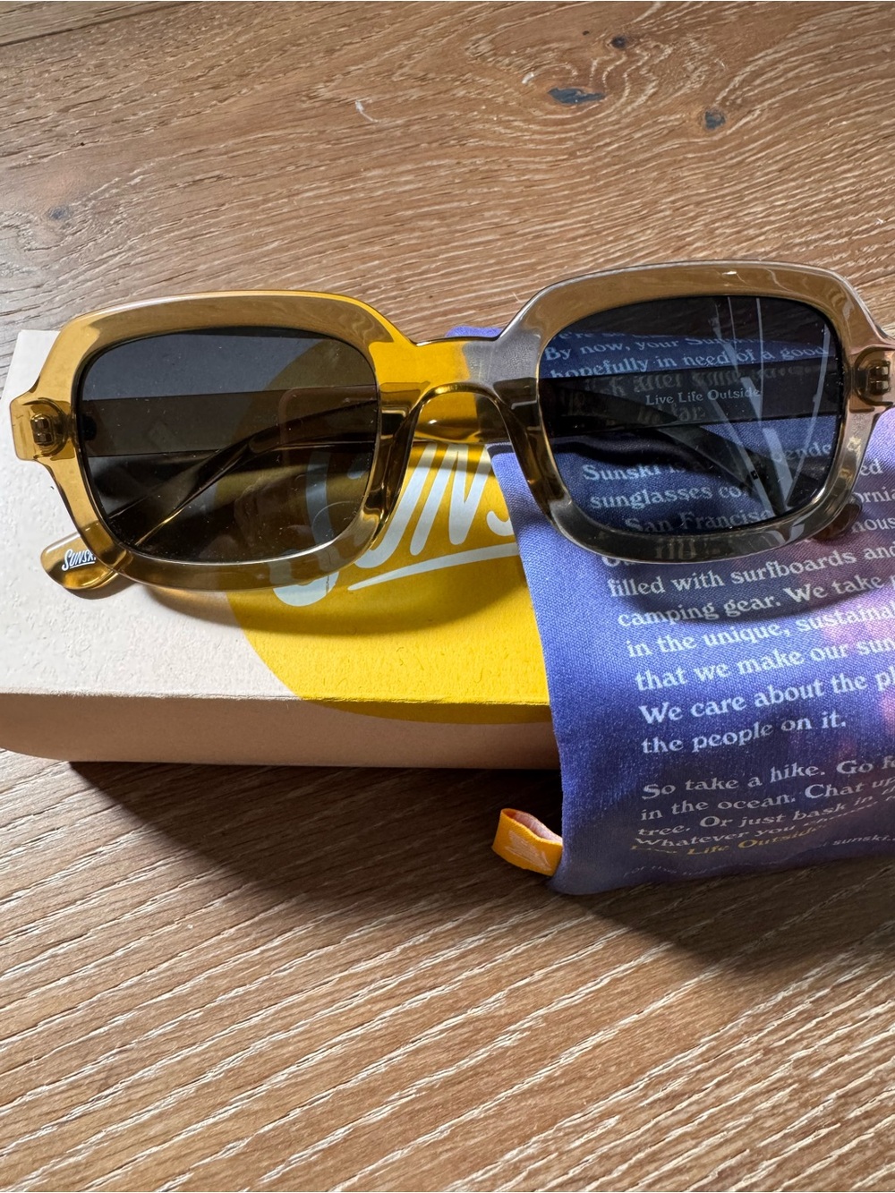 Sunski “Lago” Polarized Amber Translucent Rectangular Sunglasses